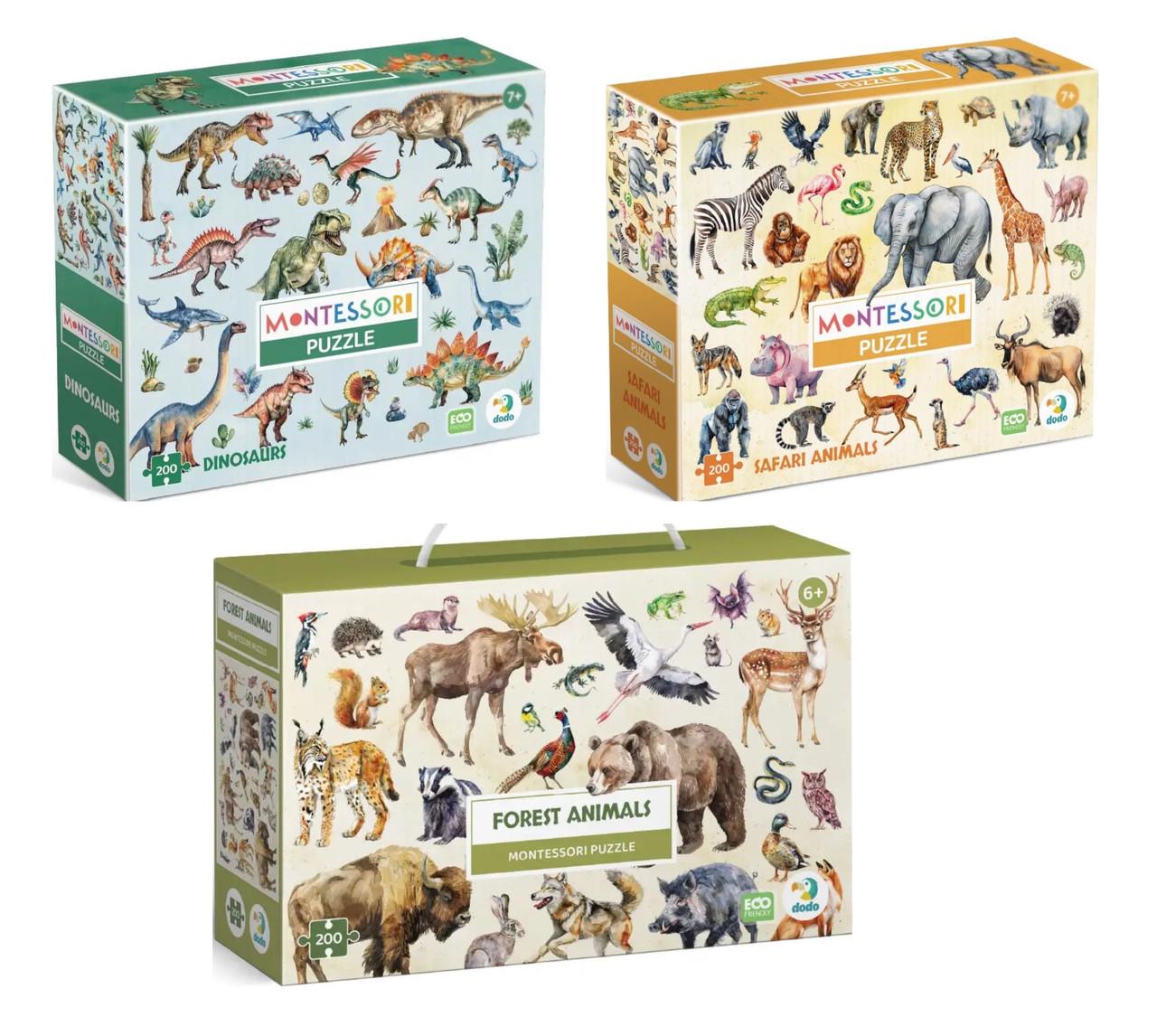 Комплект Монтессорі пазлів Dodo 200 ел. Лісові тварини/Тварини Сафарі/Динозаври 3 шт. (2883965590)