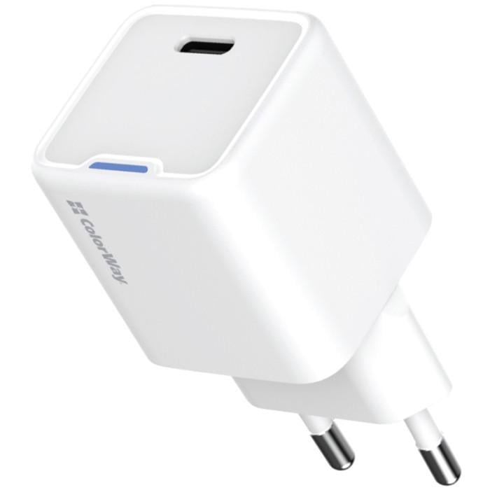 Зарядное устройство сетевое ColorWay GaN Mini CW-CHS056PD-WT 35W USB-C PD 3.0/QC 4.0 PPS White