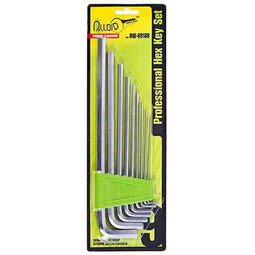 Набір ключів шестигранних Alloid НШ-0918D вигнутих подовжених 1,5-10 мм 9 шт.