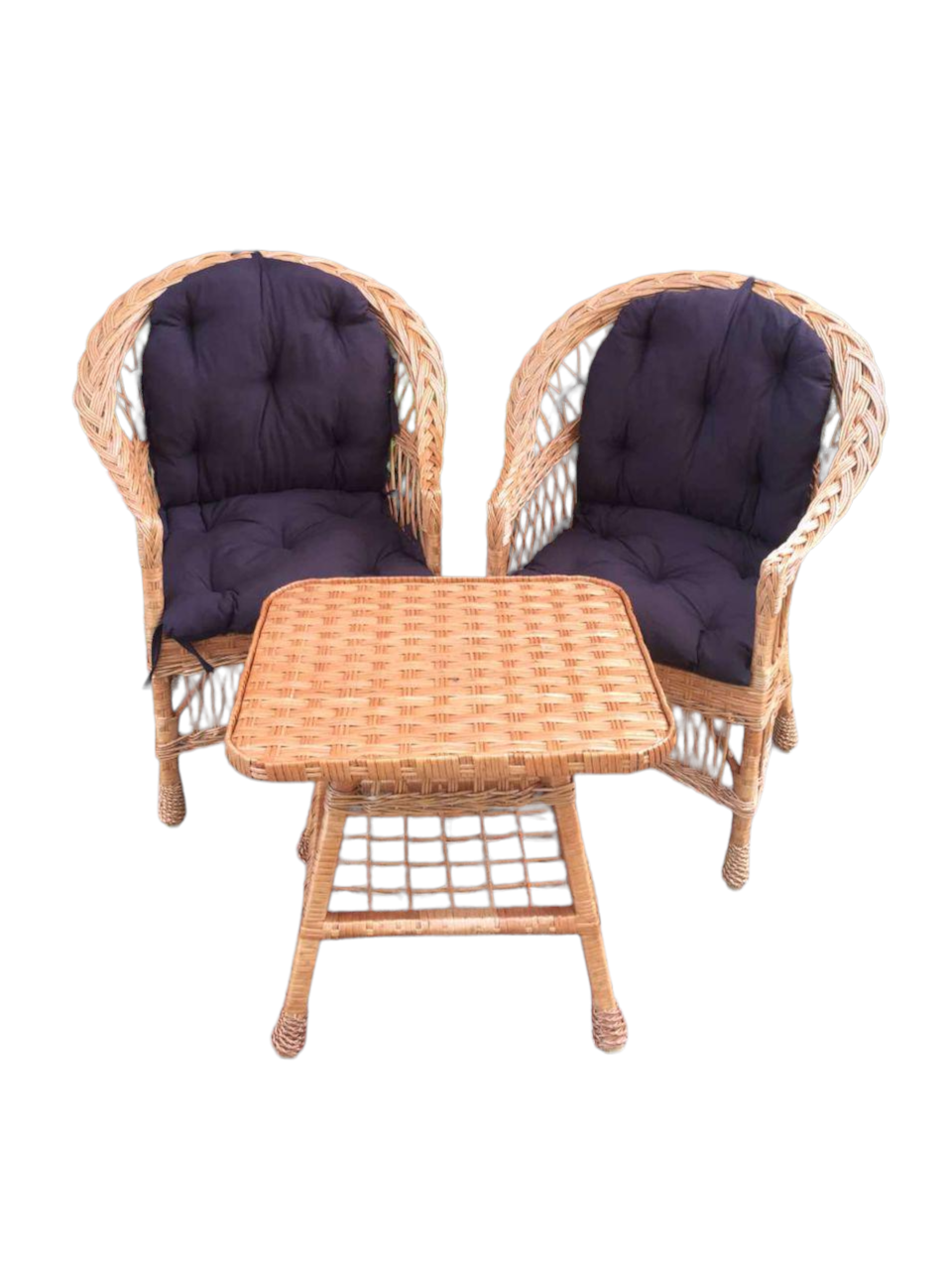 Садовая мебель из дерева и лозы Woody 2 кресла Стандарт стол квадратный Светлое дерево/Черный