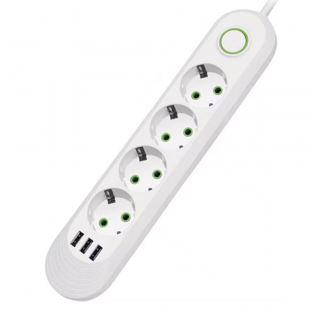 Мережевий подовжувач 4 розетки 3USB Білий