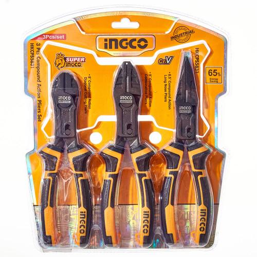 Набор шарнирно-губцевого инструмента INGCO INDUSTRIAL Profi+ 3 шт. (000195982)