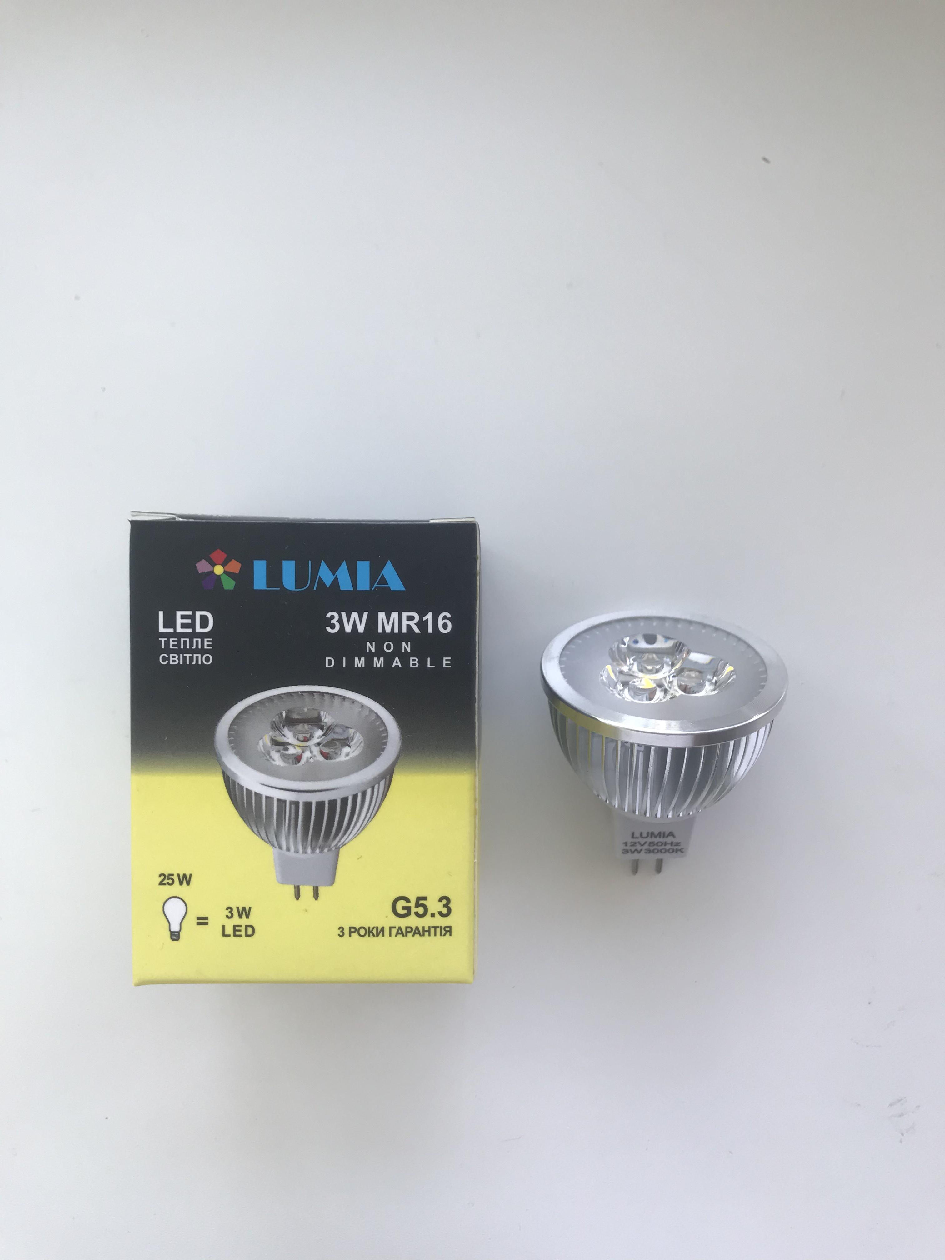 Світлодіодна лампа стельова Lumia Софіт MR16 3W GU5.3 3000K 12V (36608444)