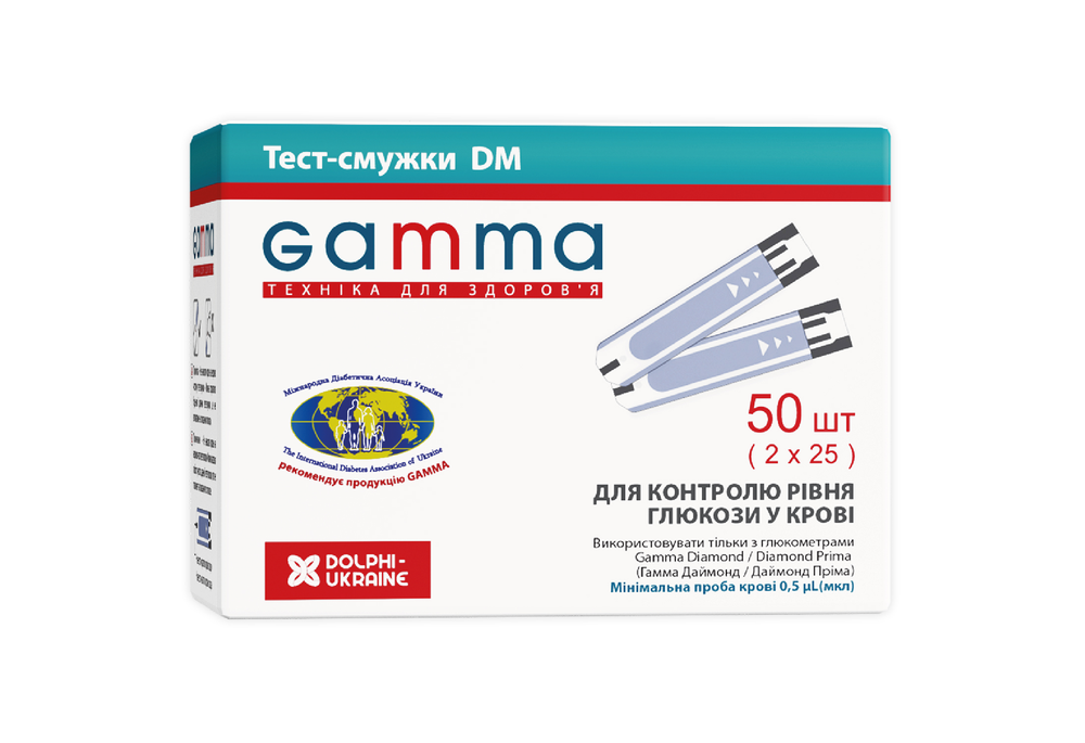 Тест-полоски для контроля уровня глюкозы в крови GAMMA DM 50 (CO000356)