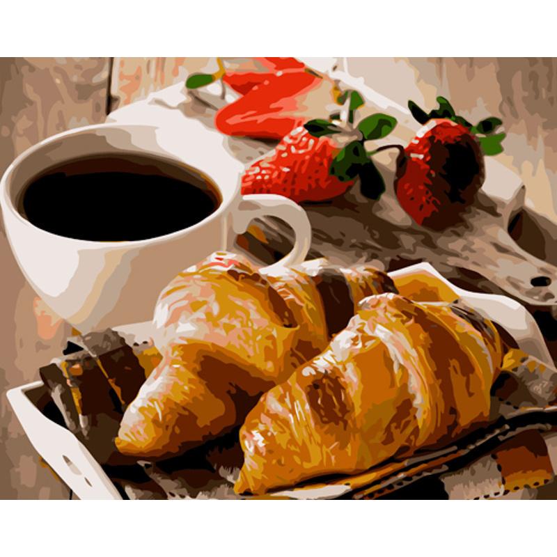 Картина за номерами Strateg Преміум Ранкова кава з круасанами 40x50 см (GS1177)