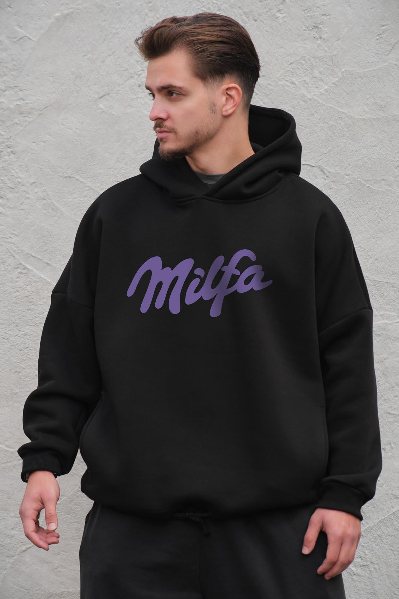 Худи на флисе с капюшоном и принтом оверсайз Without Milfa One size Black (8056499 8056500)
