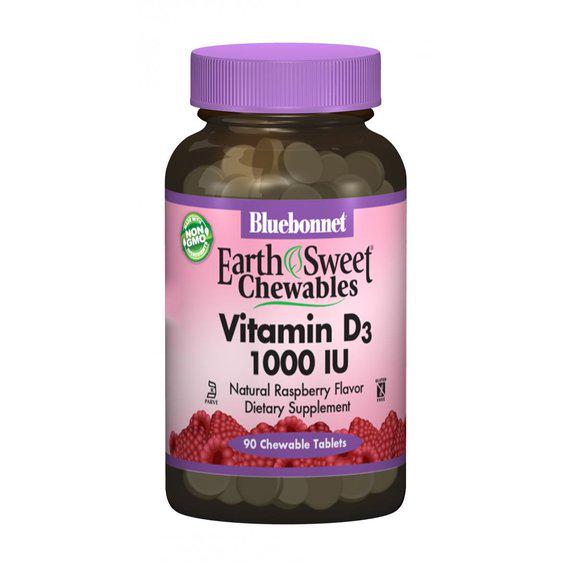 Вітамін D Bluebonnet Nutrition Earth Sweet Chewables Vitamin D3 1000IU 90 Chewable Tabs Raspberry