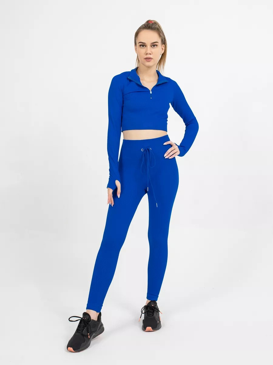 Лосины спортивные рубчик для тренировок однотонные с высокой талией бесшовные S Синий (70069S) - фото 8 Лосины спортивные рубчик для тренировок однотонные с высокой талией бесшовные S Синий (70069S) - фото 8