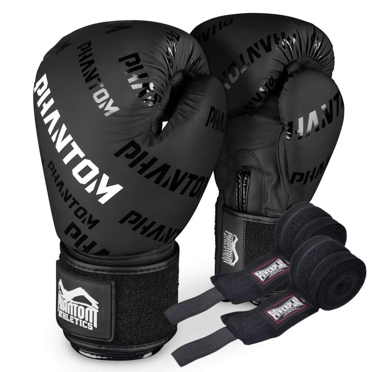 Боксерские перчатки Phantom APEX Velcro 12 бинтов унций 4 м в комплекте Black (3019812146)