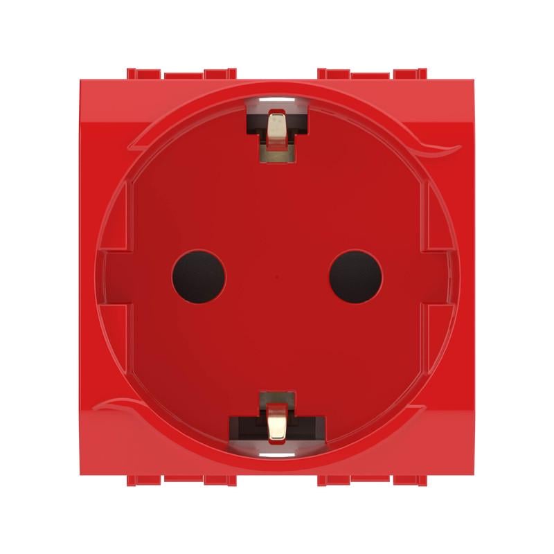 Розетка ДКС Brava с заземлением с шторками 2 модуля Красный (76482R)