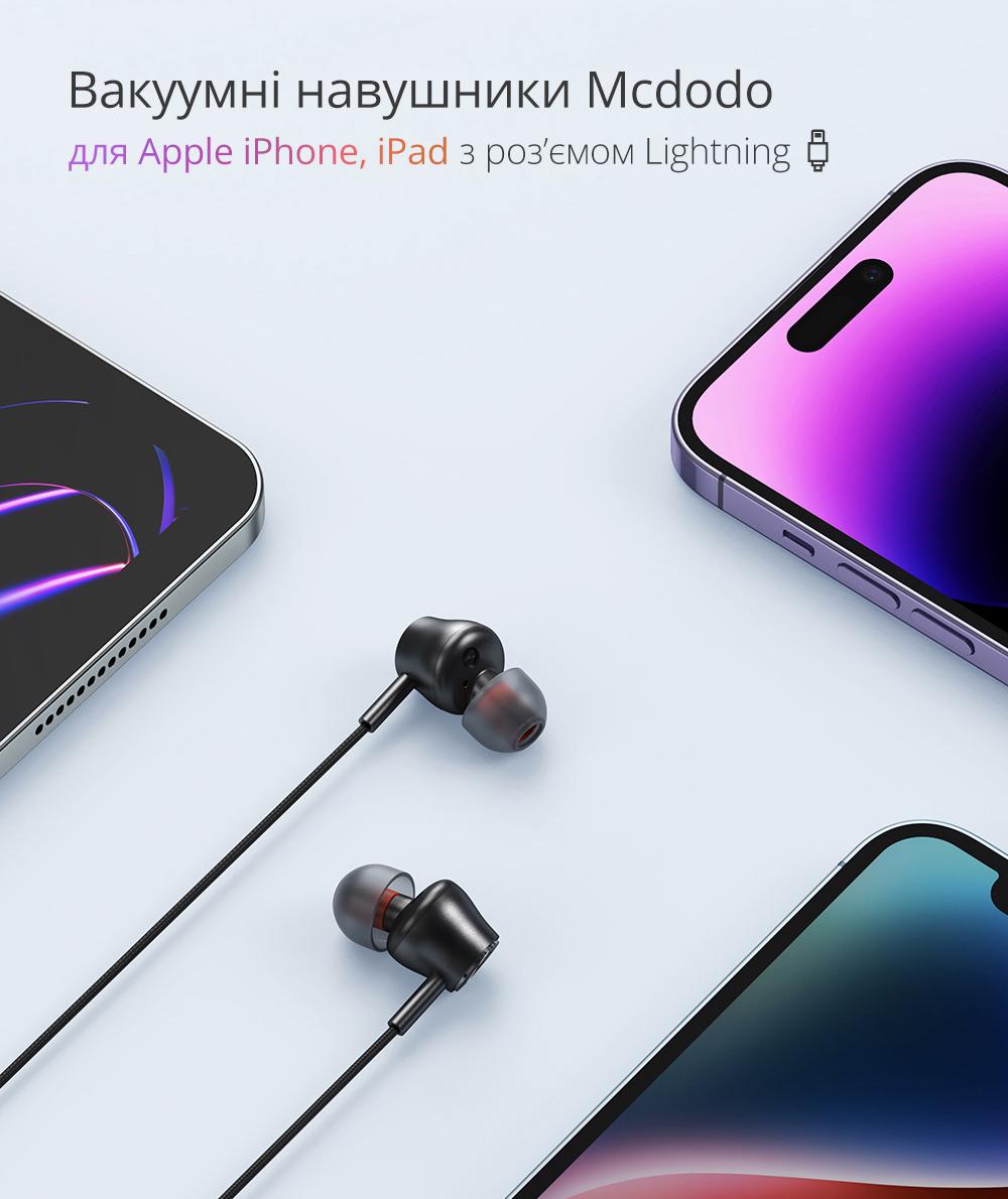Наушники вакуумные Mcdodo из Lightning с микрофоном 1,2м Черный (12755920) - фото 6