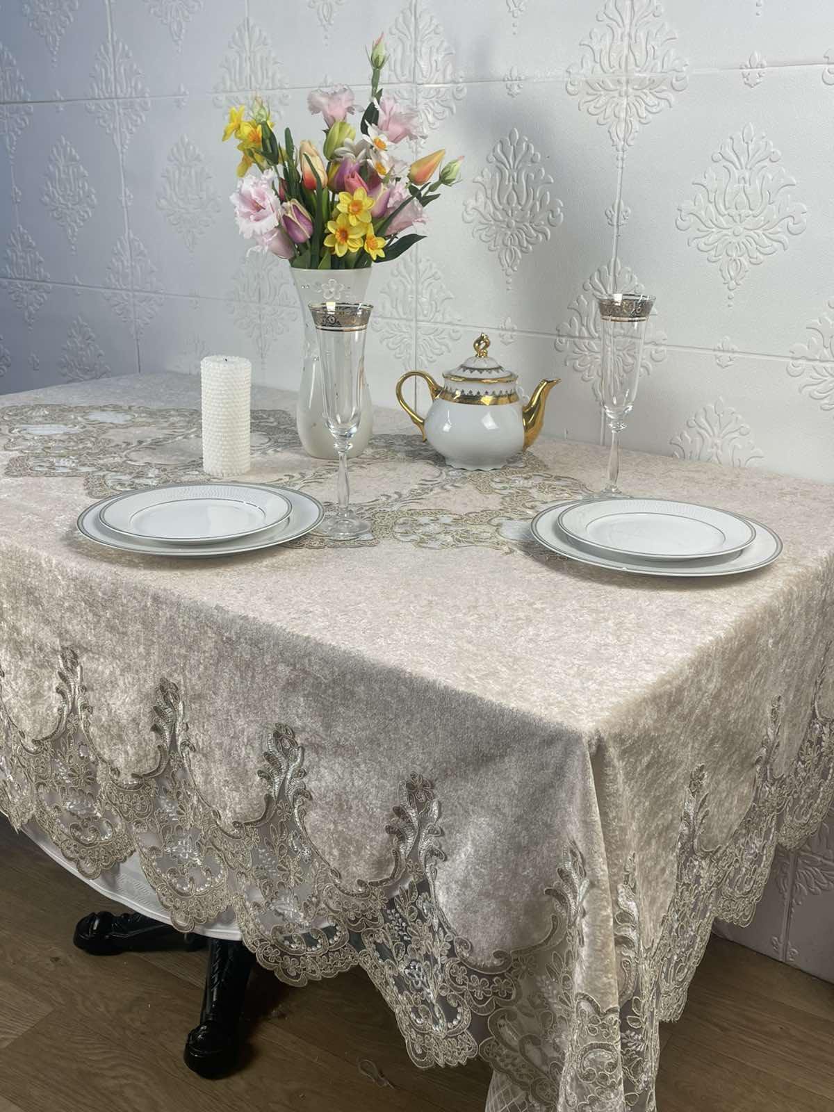 Скатертина велюрова Acme Tekstil PVS Lisa 160x220 см Cappucino (CN37749)