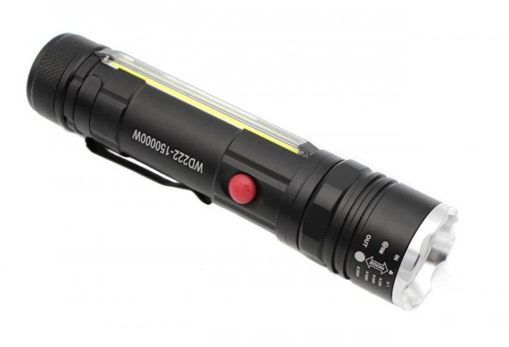 Ручной аккумуляторный фонарь WD-222 с боковой подсветкой на 5 режимов Черный