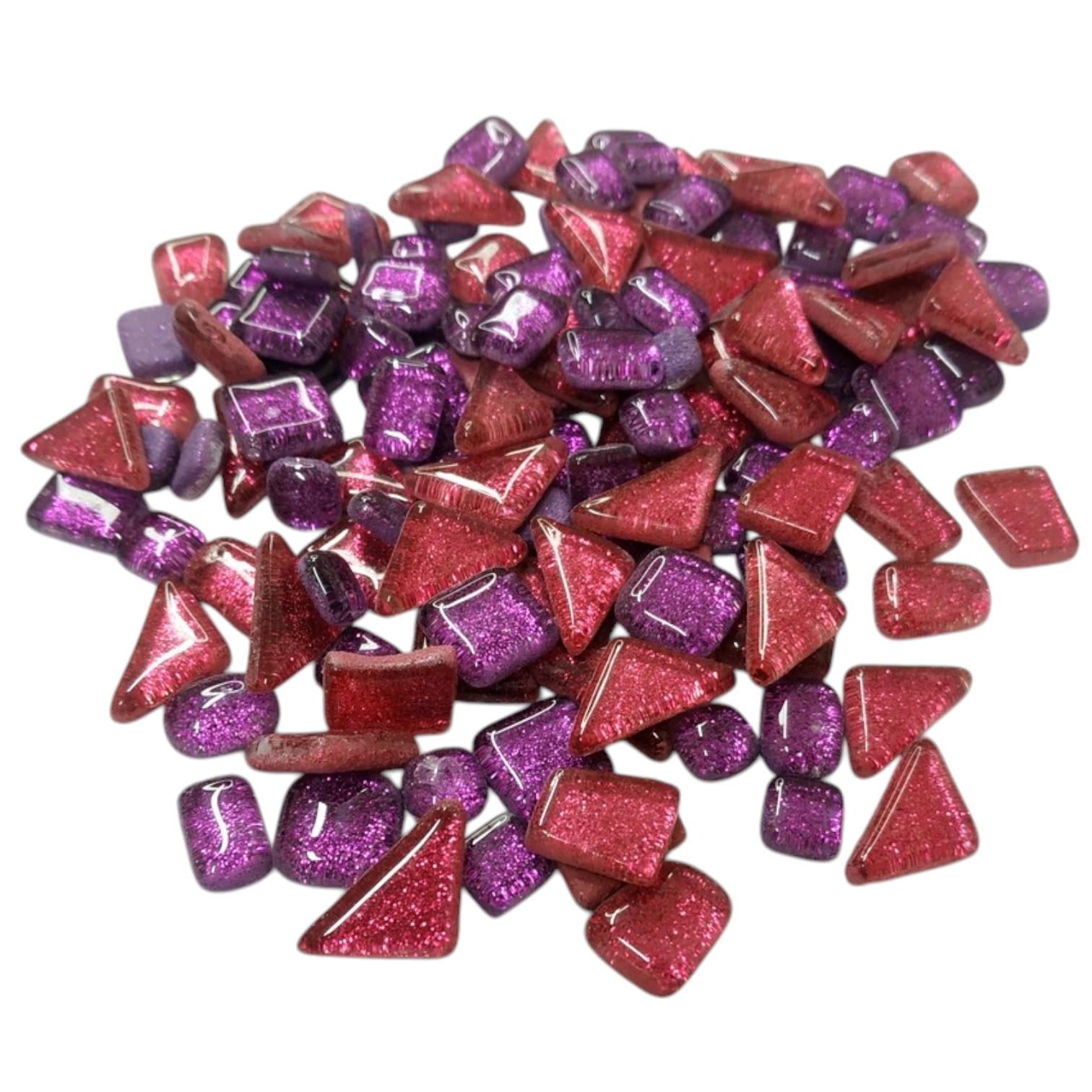 Набор кусочков мозаики камешки с блестками 4 мм 200 г 150-170 шт. Фиолетово-красный (8156)