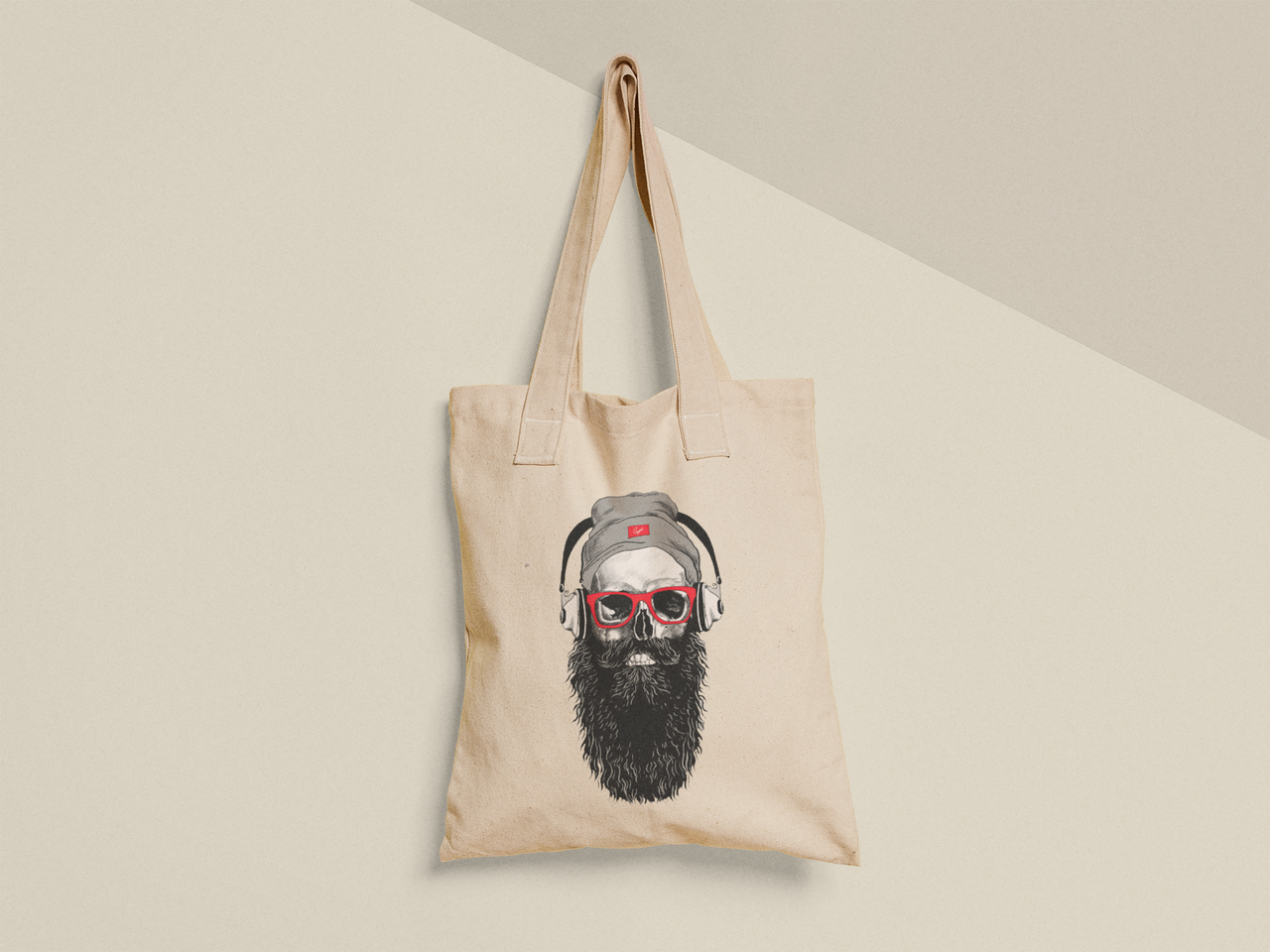 Эко-сумка шоппер с принтом Череп Бородач 38х40 см Бежевый (ПН328-Т)