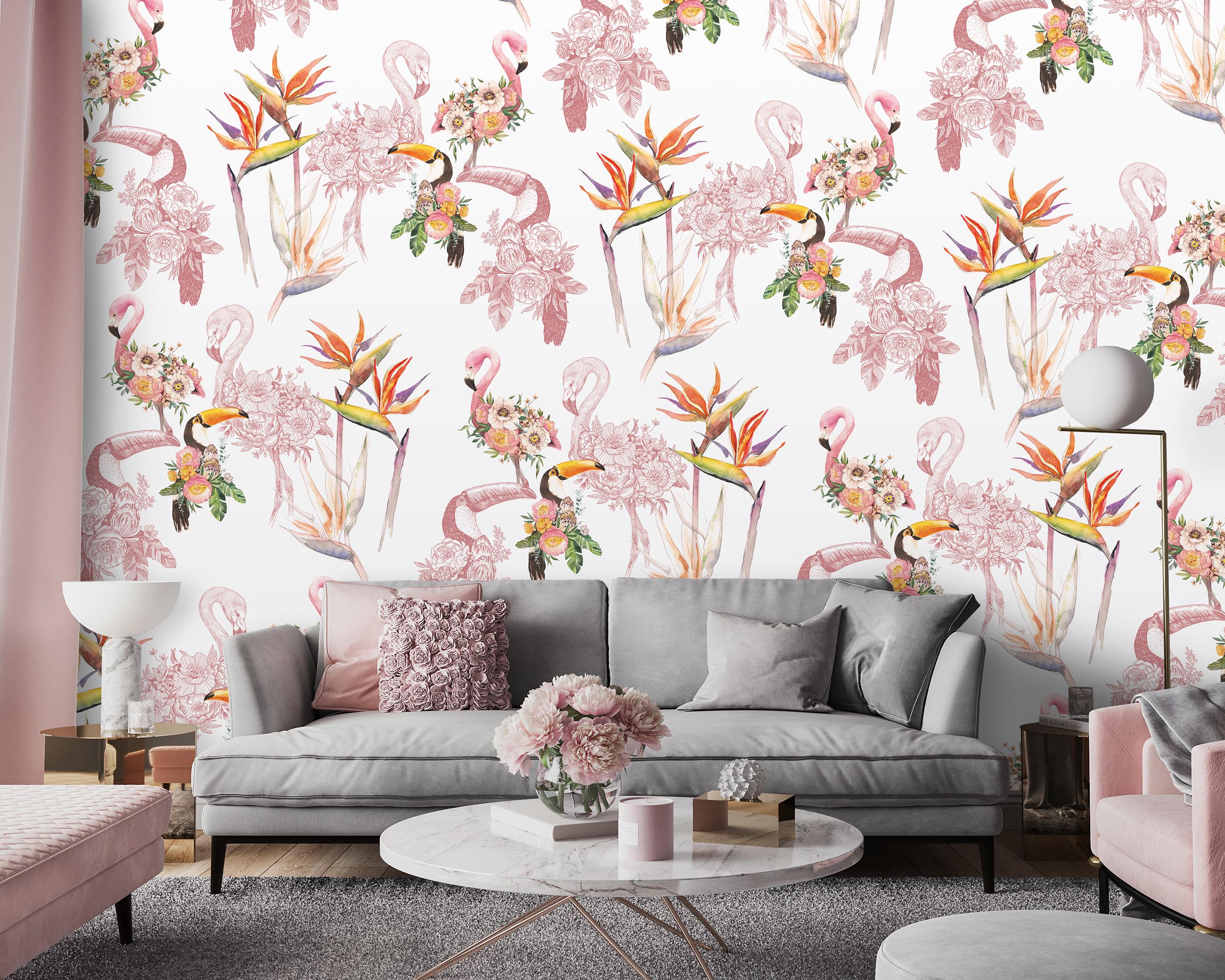 Фотошпалери флізелінові для кухні Природа Рослини Птахи Фламінго та Тукани з клеєм 312x219 см (14170VEXXL) - фото 4 Фотошпалери флізелінові для кухні Природа Рослини Птахи Фламінго та Тукани з клеєм 312x219 см (14170VEXXL) - фото 4