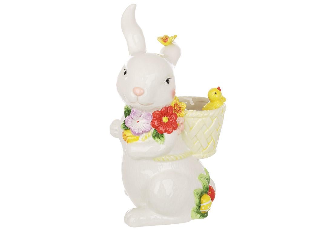Декоративное керамическое кашпо Зайка с корзиной 16x13x26,5 см (928-137)