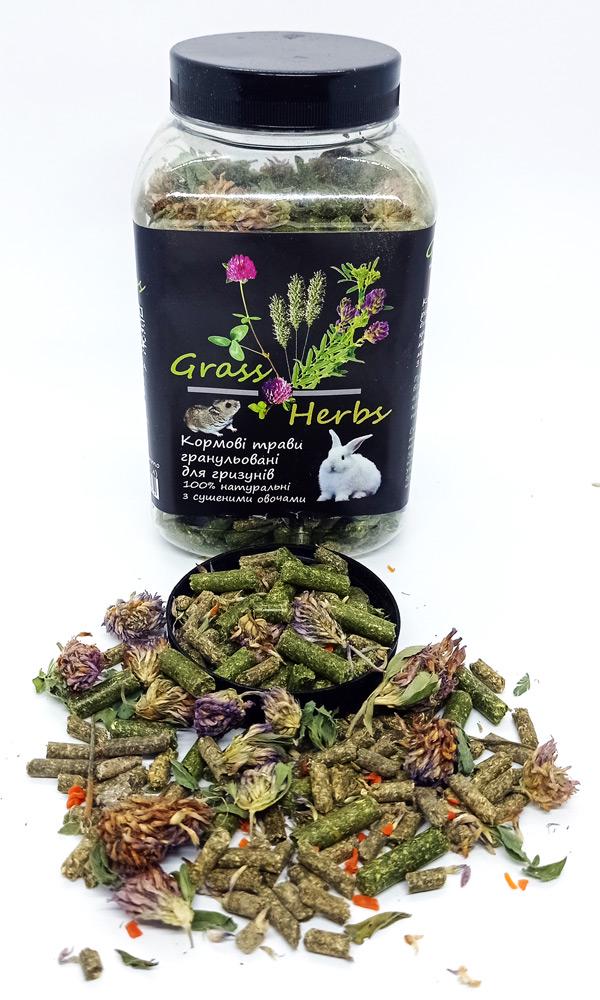 Смесь гранулированных трав Буся Grass&Herbs и растений с соцветиями клевера для грызунов 1 л/500 г