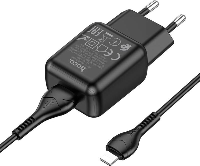 Пристрій зарядний Hoco C96A кабель Lightning 2,1A Black (36685)
