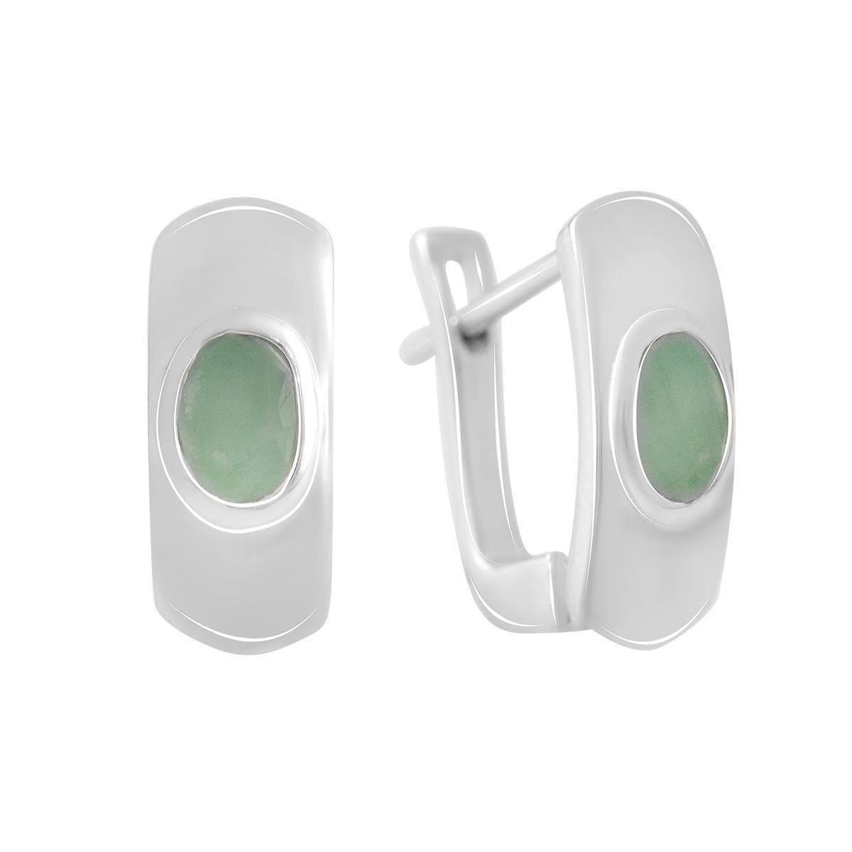 Сережки срібні з натуральним смарагдом овальної форми Сережки срібні з натуральним смарагдом овальної форми