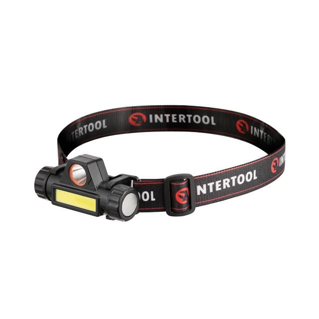 Фонарь налобный аккумуляторный Intertool XPE + COB магнит (LB-0309) Фонарь налобный аккумуляторный Intertool XPE + COB магнит (LB-0309)