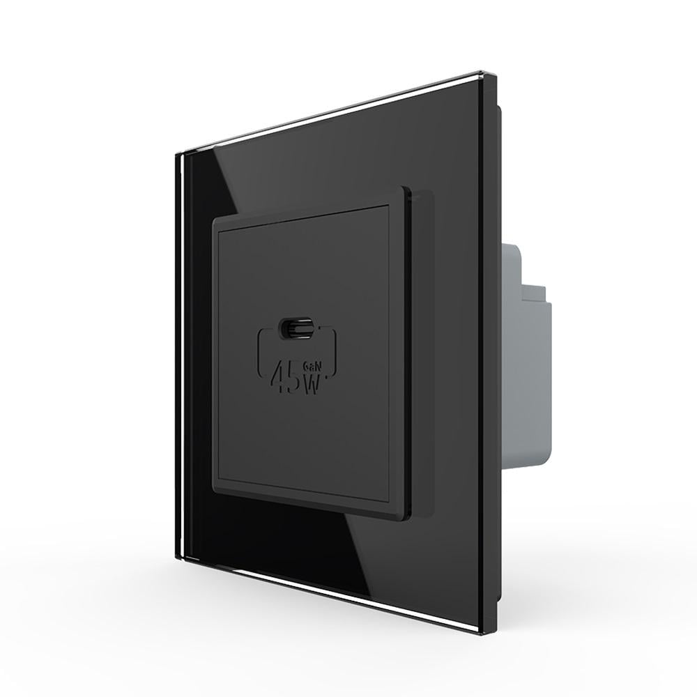 Розетка USB type C Livolo с блоком питания 45W Черный (VL-C7-FCUC-2BP)