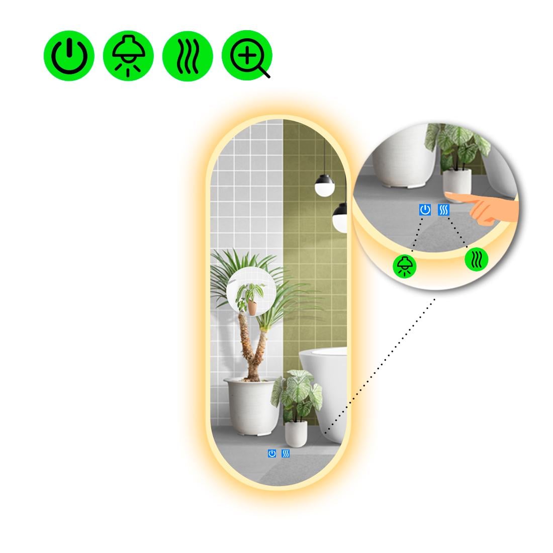 Зеркало с LED подсветкой Portale 3 с двумя сенсорами 180x70 см