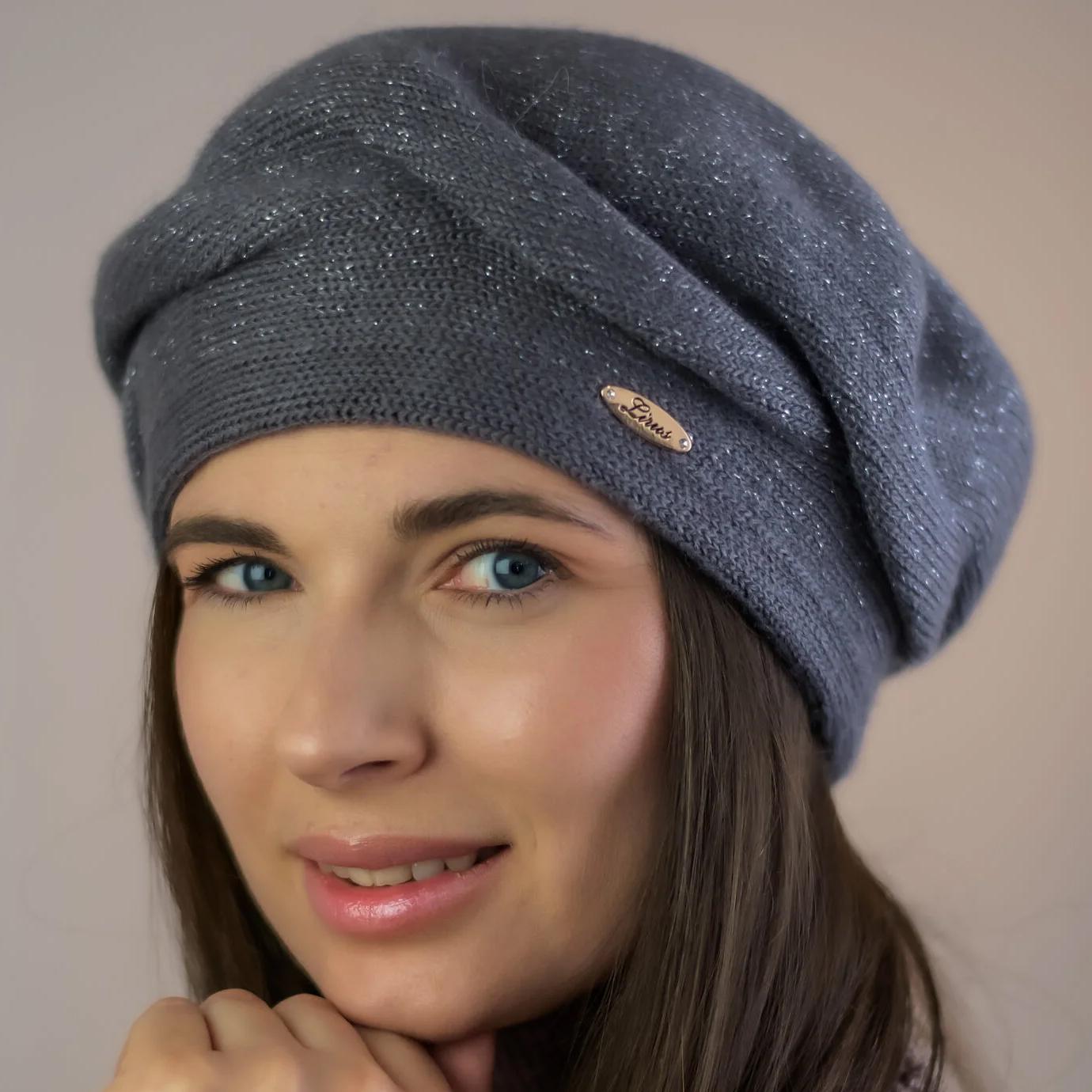 Берет женский двойной Lirus МЛАДА с люрексовой нитью универсальный Джинсовый (286842)