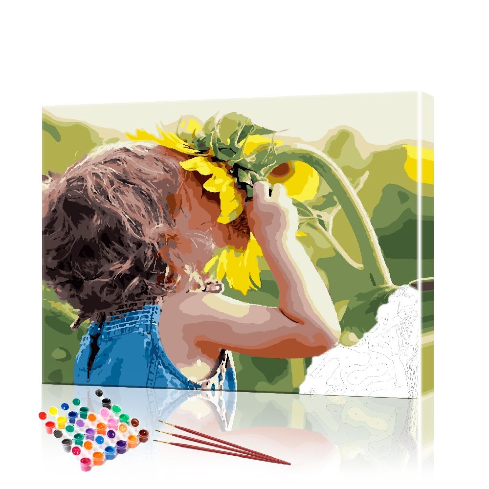 Картина по номерам ArtSale Девочка нюхает подсолнух PBN0849 40х50 см