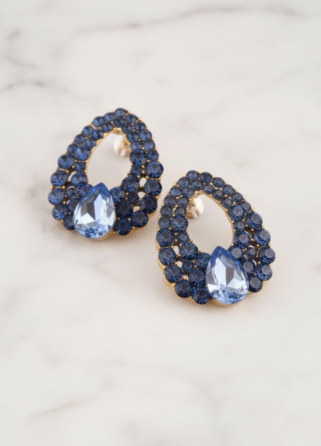 Серьги женские с овалы с камушками Fashion Jewelry Синий (19949)