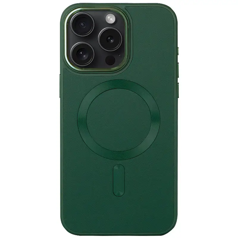 Шкіряний чохол Bonbon Leather Metal Style with MagSafe для Apple iPhone 15 Pro Max (6.7") Зелений | Pine Green