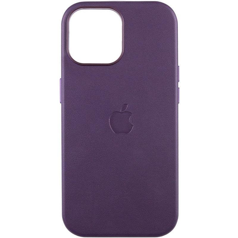 Протиударний шкіряний чохол Leather Case (AAA) with MagSafe and Animation для Apple iPhone 15 (6.1") Dark Purple