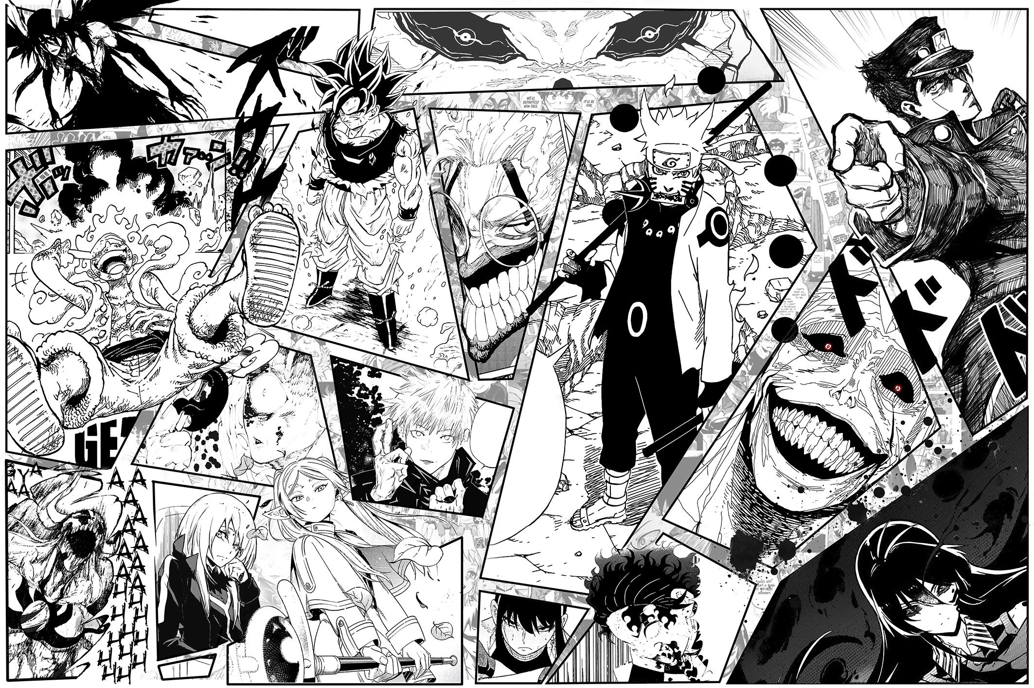 Фотообои флизелиновые Upstream Черно-белый коллаж с персонажами Аниме/Манг 180х120 см (S5OTR-090/2)