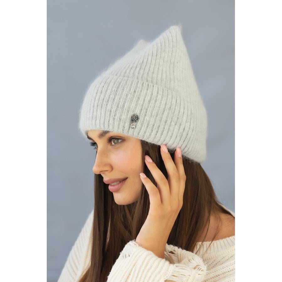 Шапка женская Braxton 5511 кошка из шерсти кролика утепленная с ушками L/р. 57-58 Светло-серый