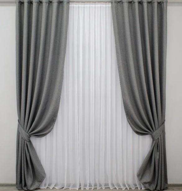 Тканина для штор блекаут/льон/мішковина Сірий (288ш) - фото 4