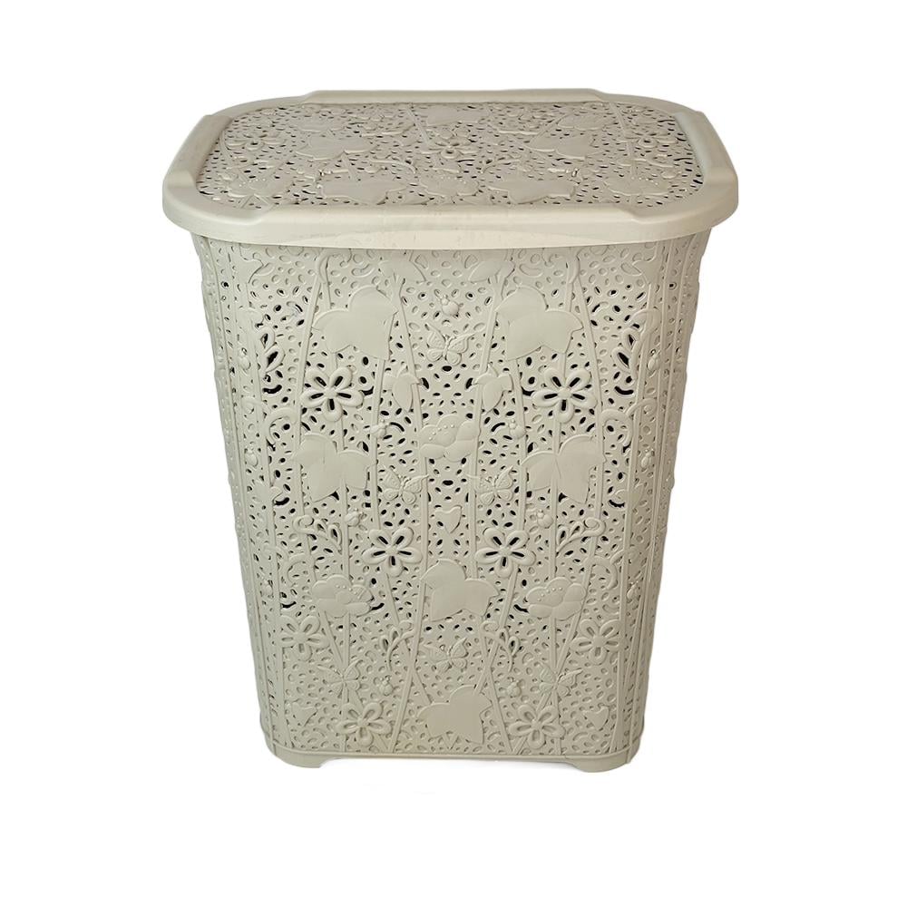 Кошик для білизни SNMZ LACE з кришкою пластик Бежевий