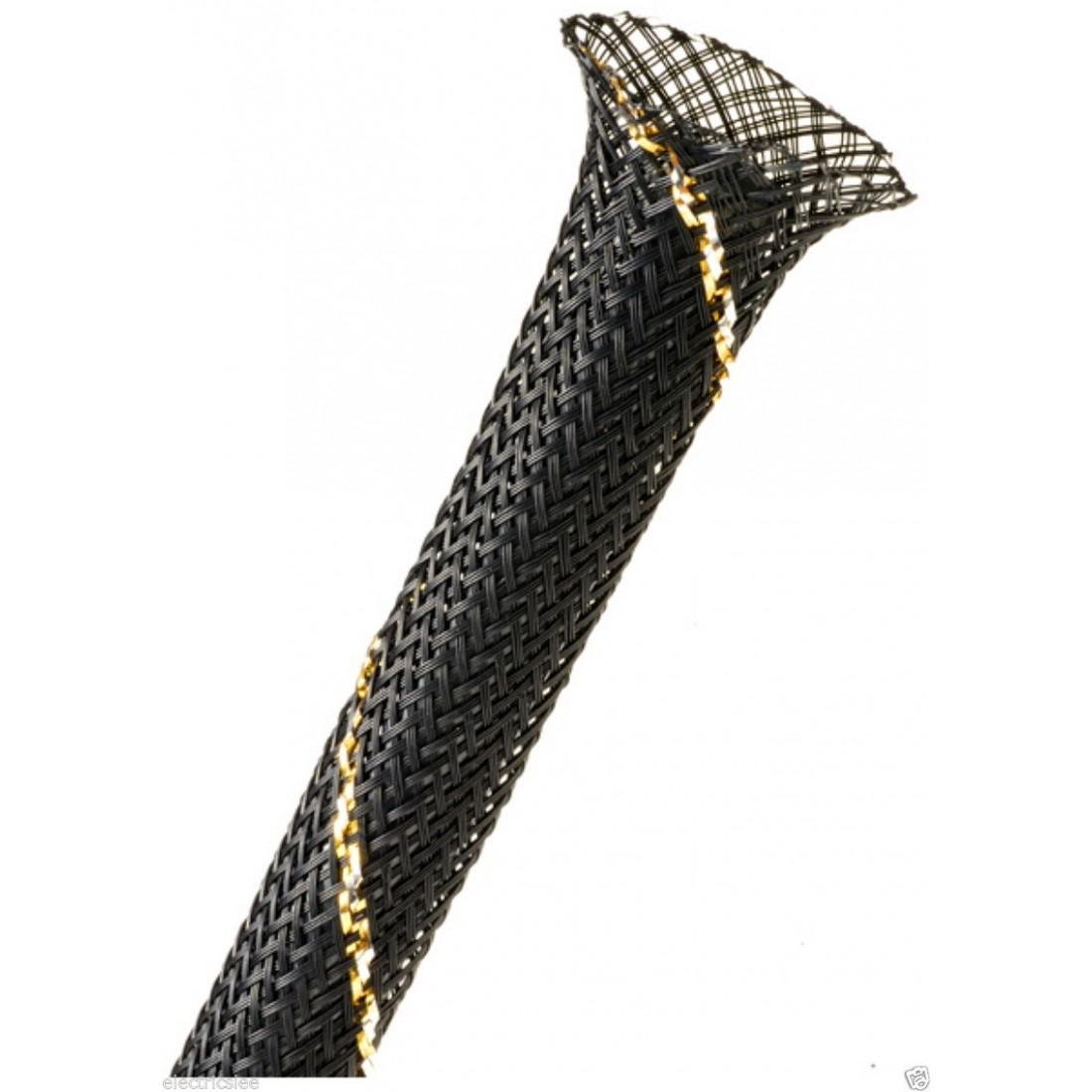 Кабельная оплетка круглая PET растяжка 8,0-15,9 мм 0,95 см Черный с золотой нитью (PTN0.38UX)