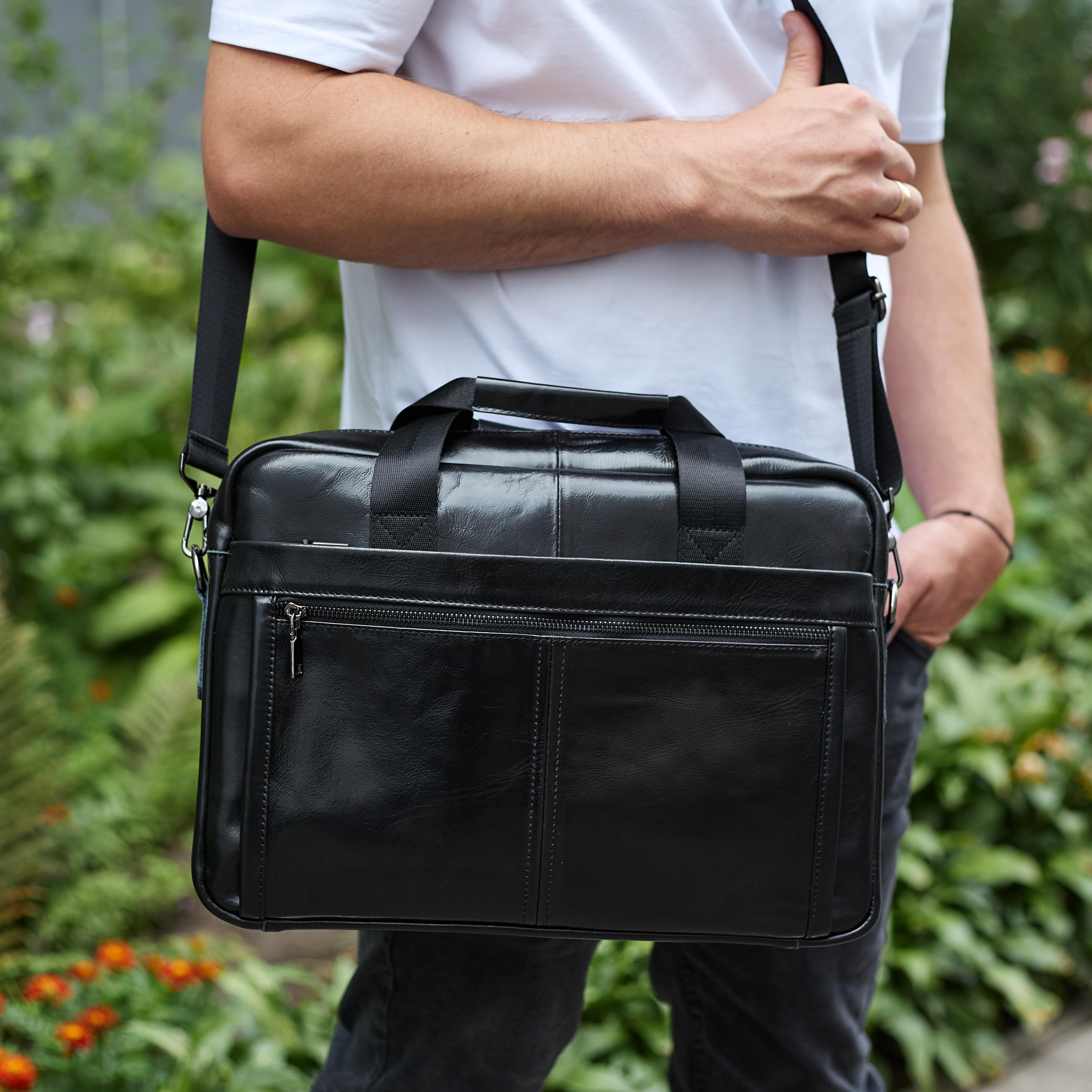 Мужская сумка кожаная Tiding Bag 38х28х8 см Черный