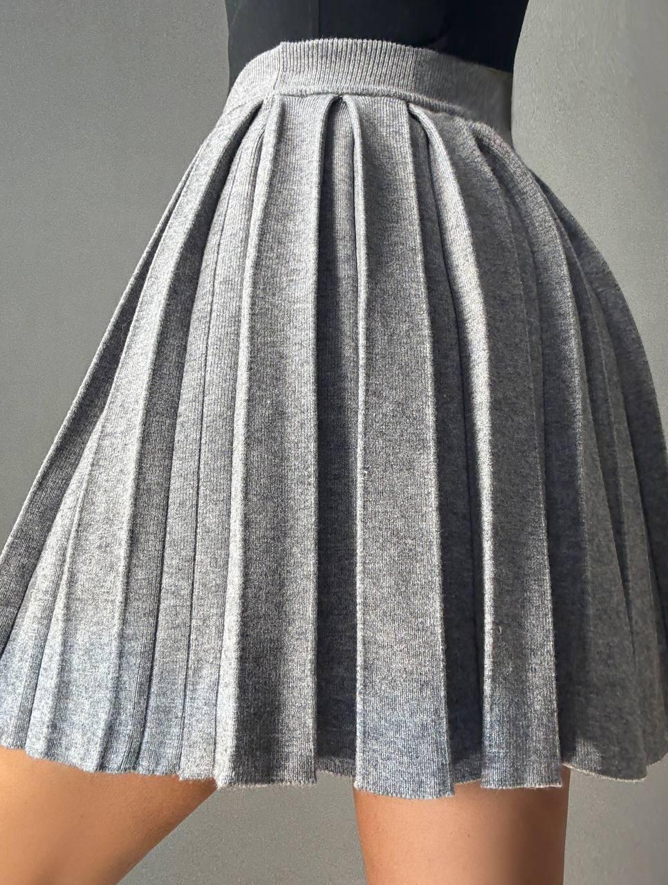Юбка женская A-N 9956 вязаная теплая в складку на резинке OS Серый (4908) - фото 2 Юбка женская A-N 9956 вязаная теплая в складку на резинке OS Серый (4908) - фото 2