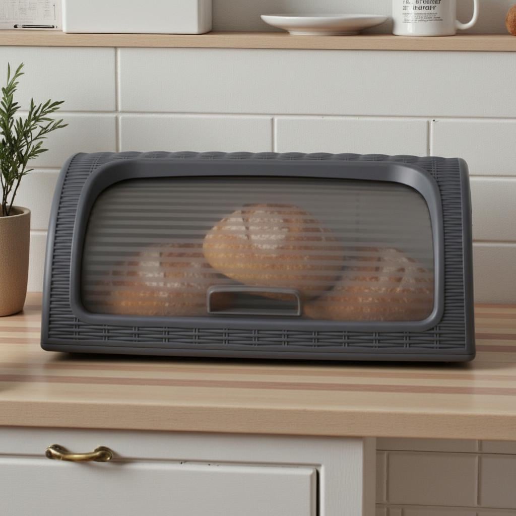 Хлебница пластиковая с крышкой 41,4х27х18 см Серый (081-GRAY)