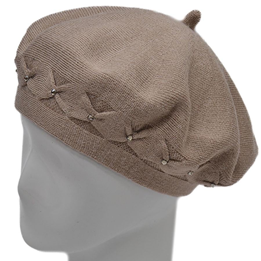 Берет шерстяной Lirus Бянка двойной тонкой вязки Светло-бежевый (70709)