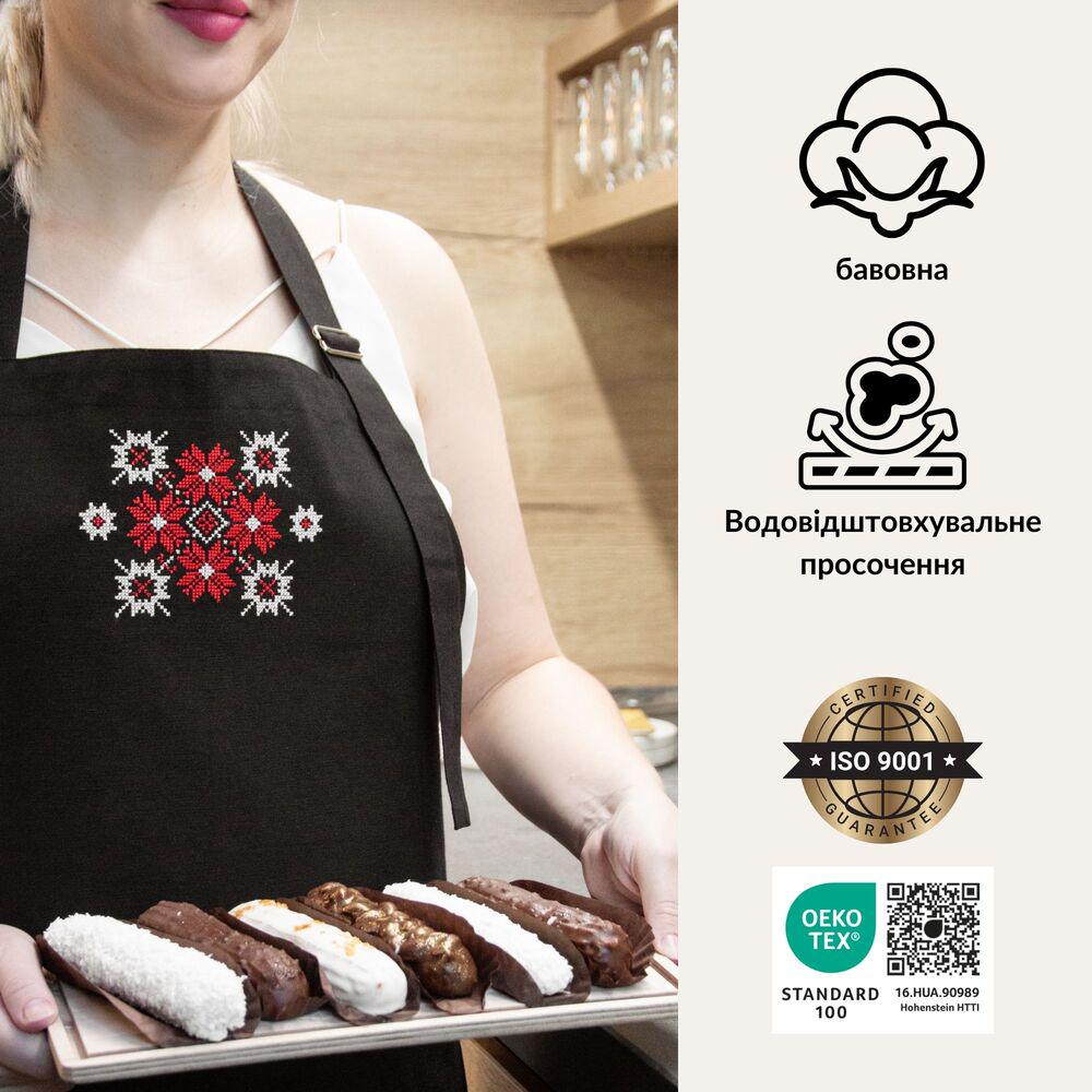 Фартук с этно вышивкой и карманом водоотталкивающий Черный (25646) - фото 4 Фартук с этно вышивкой и карманом водоотталкивающий Черный (25646) - фото 4