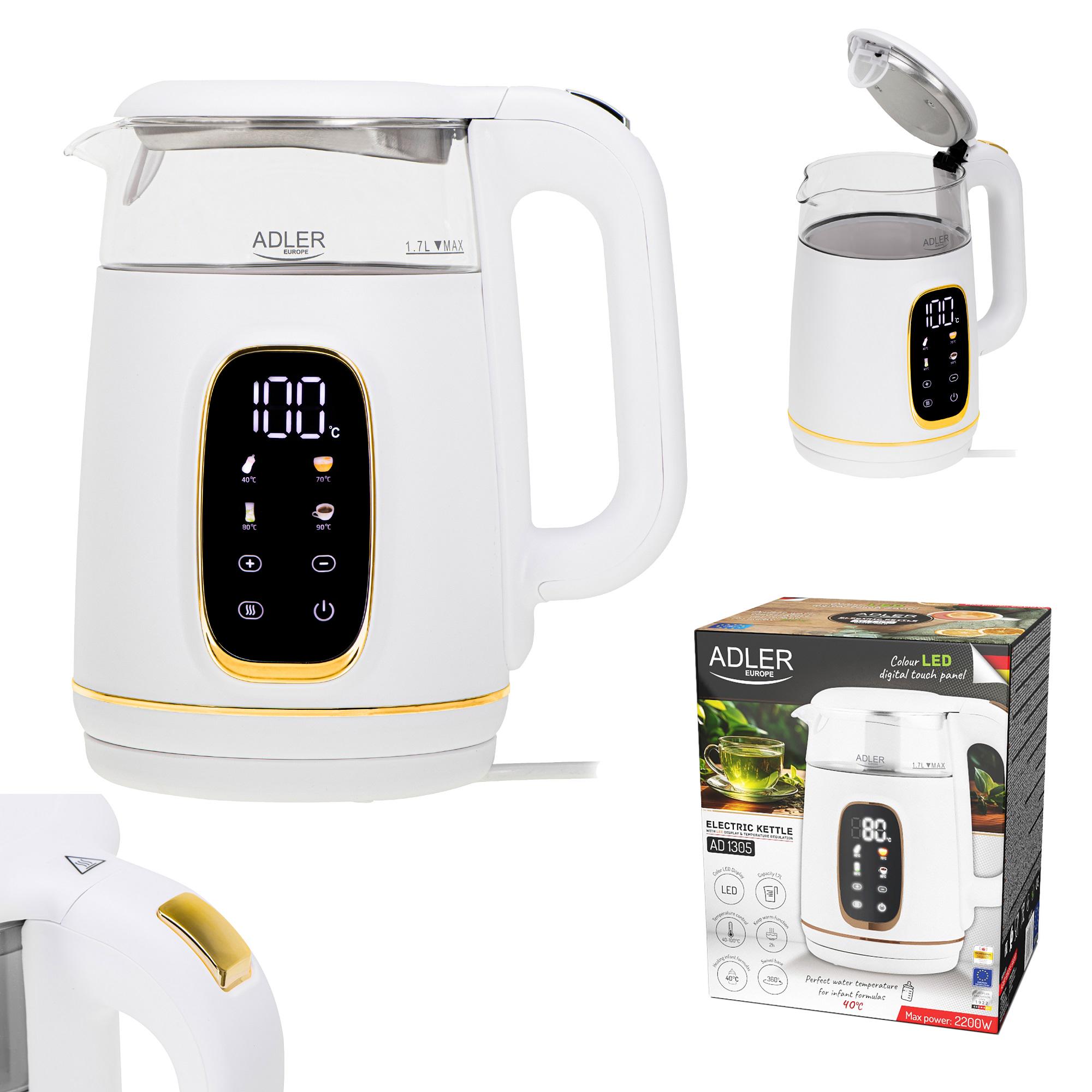 Электрочайник Adler AD 1305 пластик/стекло дисплей/регулятор температуры 1,7 л White/Gold (27222440) - фото 14 Электрочайник Adler AD 1305 пластик/стекло дисплей/регулятор температуры 1,7 л White/Gold (27222440) - фото 14