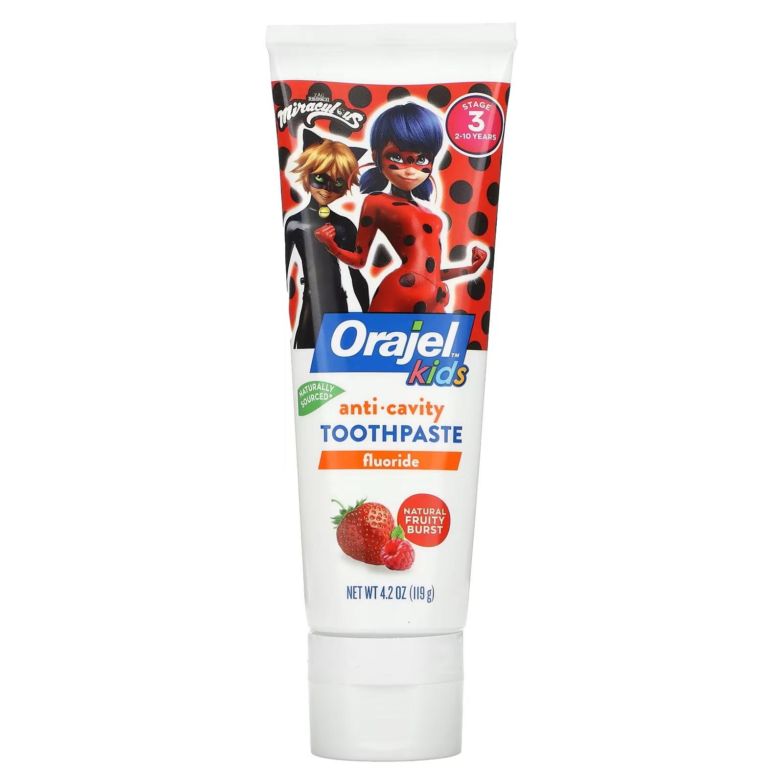 Зубная паста для детей Orajel Kids Miraculous Anticavity Fluoride Toothpaste 2-10 Years Fruity Burst 119 g - фото 1