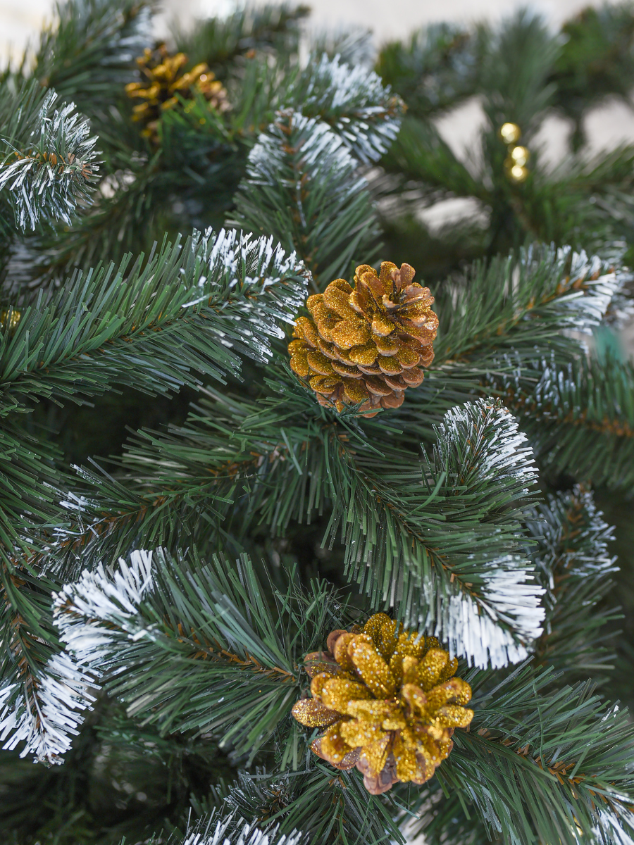 Искусственная елка пушистая со снегом YaLINKA КZ18 с золотыми шишками и жемчугом 180 см Золотой (90887676) - фото 7