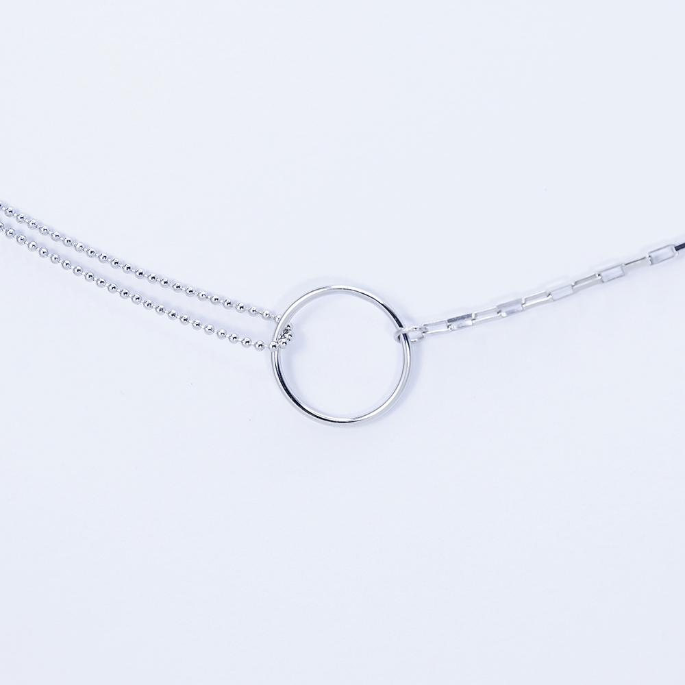 Серебряный чокер двойной с кругом (kl2-31)