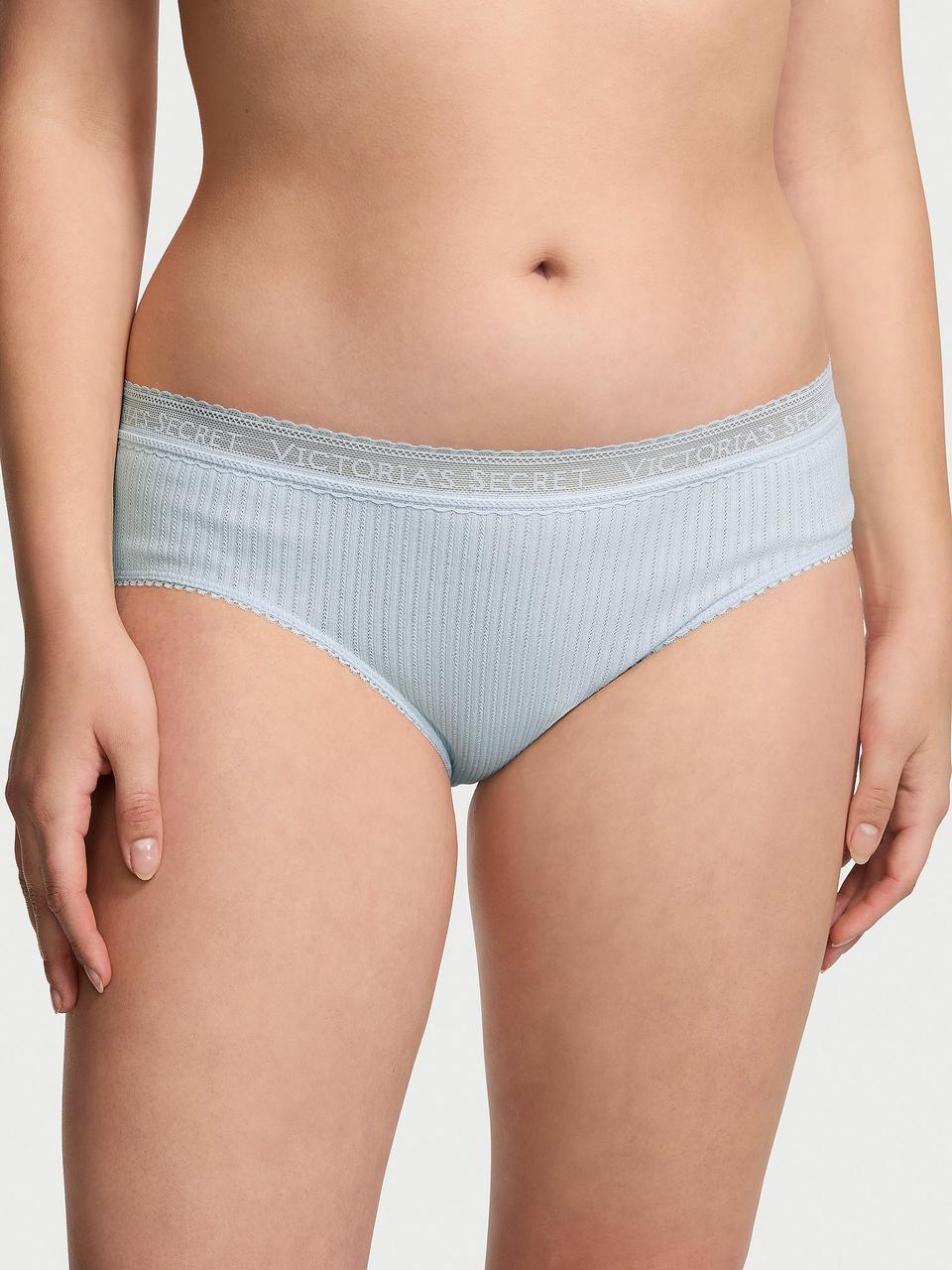Трусики женские Victoria's Secret Logo Cotton Lace-Waist Hiphugger XL Голубой (2356792183)