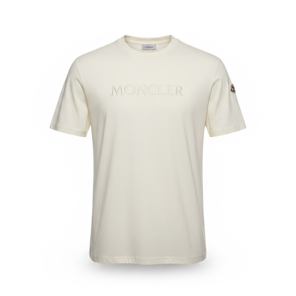 Футболка мужская в стиле MONCLER Embroidered Tonal Logo Cotton T-Shirt M Белый (MC12001.4M)