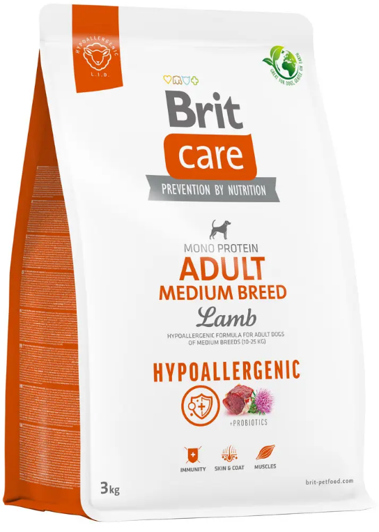 Гипоаллергенный корм для собак средних пород Brit Care Dog Hypoallergenic Medium Breed с ягненком 3 кг (1821030978)