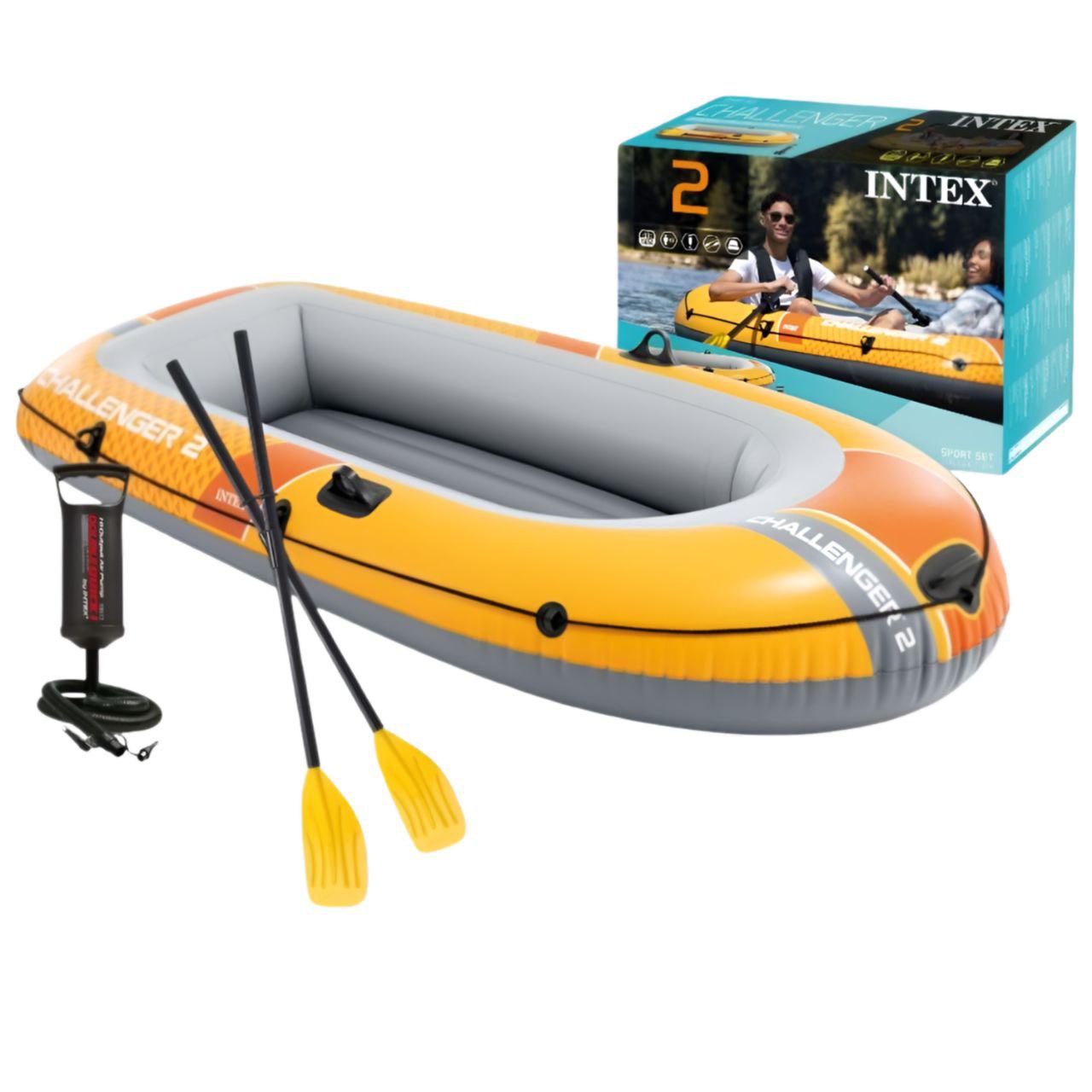 Надувная лодка двухместная Intex 66312 NP Challenger 2 с веслами и ручным насосом 236×114×41 см (32721410)